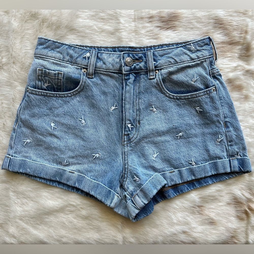 Playboy By‎ PacSun Raining Bunnies Denim Mom Shorts